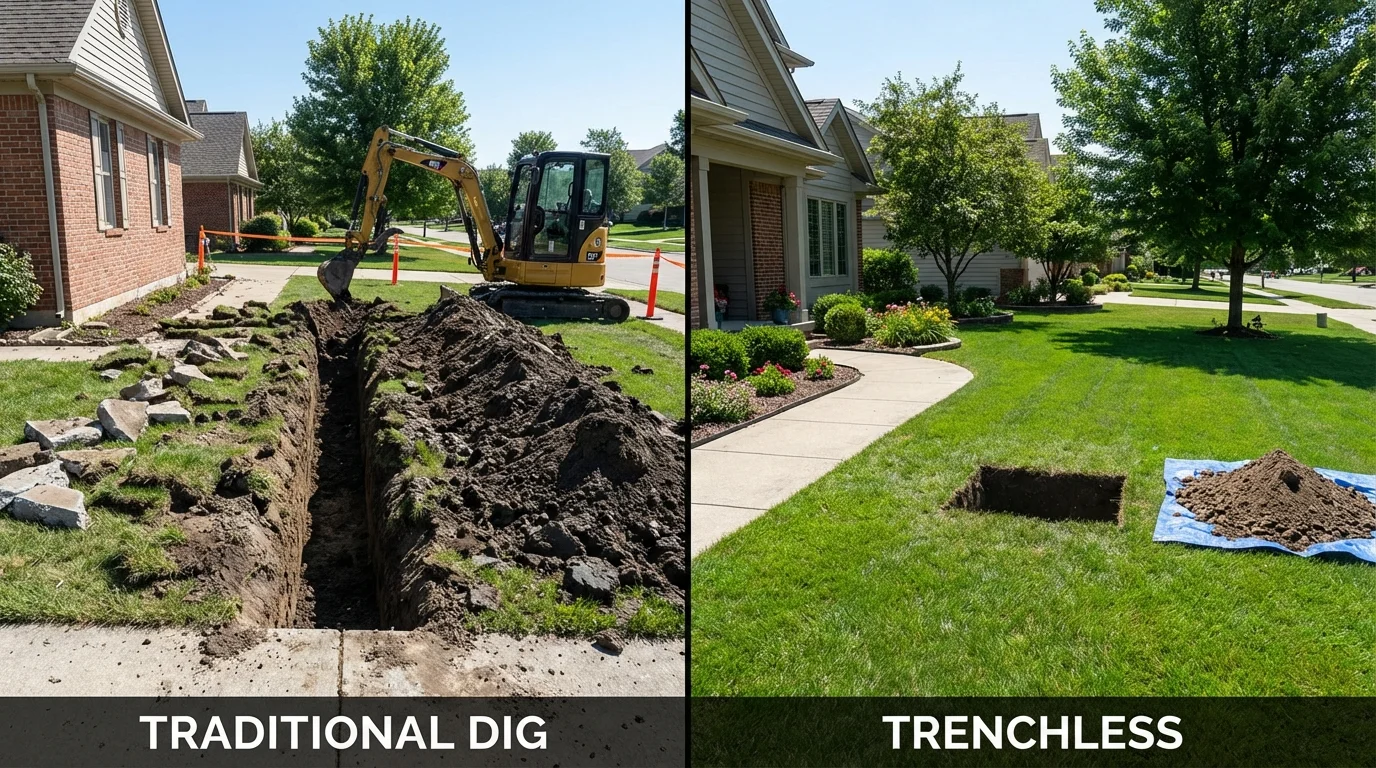 Trenchless sewer repair with minimal yard damage versus traditional excavation in Bandon, OR